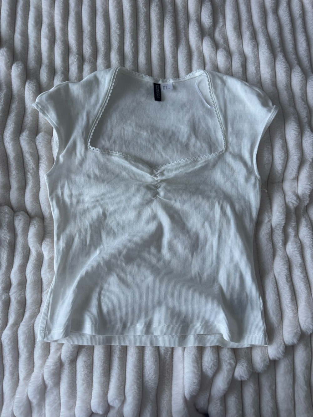 H&M White Ribbed Square-Neck Crop Top